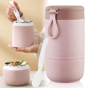 Wosta Lunch Box, Yogurt Container with Lid, Leak Proof Stainless Steel Cups with Lids and Reusable Plastic Spoon,Overnight Oats Containers with Lid, Dishwasher Freezer Safe. (730 Ml, Pink)