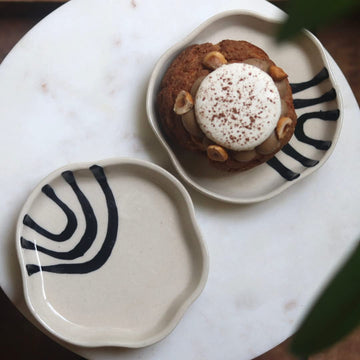 WEAVING HOMES Luxurious Premium Ceramic Semi Circle Abstract Handmade Dessert Plate Serving Plates, Ceramic Plates, Plates, Handmade, Dinnerware Plates