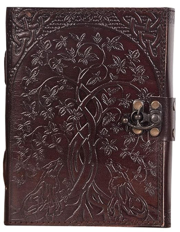 CAVALO - Be Unique Handmade Leather Diary Embossed With Star,Journey & Double Wolf Diary With Antique Lock For Artist Sketchbook,Scrapbook,Drawing,Writing Etc .Size 5 * 7 Inch (Double Wolf),240 Pages