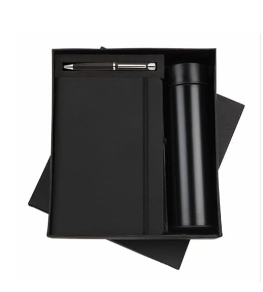 Fabulastic 3 In 1 Corporate Gift Set With Diary Notebook, Pen, And Temperature Water Bottle | Birthday Gift For Boyfriend/Husband/Brother/Father | Gift For Men Special Unique (Black) - Leather, 450 Ml