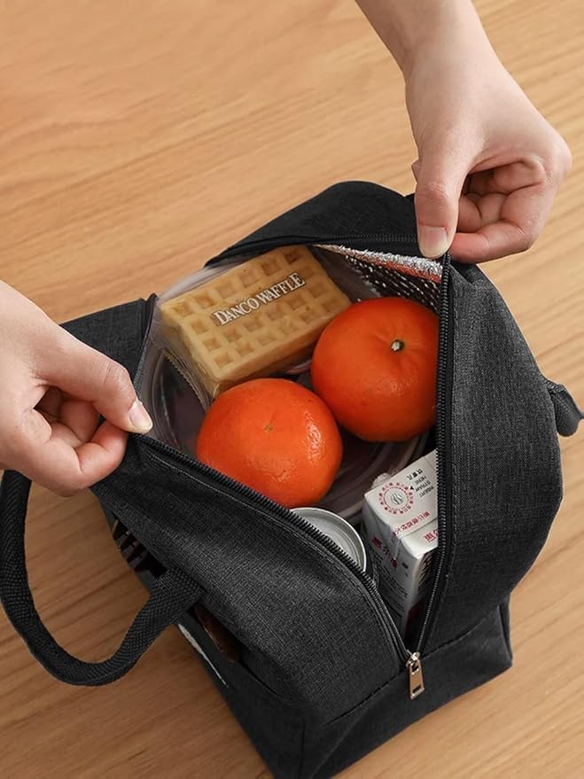 HOTCORNER Insulated Travel Lunch/Tiffin/Storage Bag for Office, College & School (Black) (Cotton)
