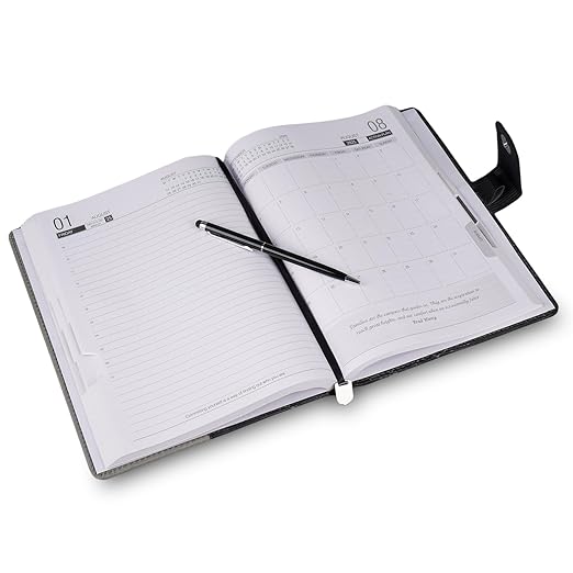 Erminio Palamino 2025 Edition Diary with Pen Holder & Loop Button Closer, Thermal Cover Executive Diaries - Black and Grey