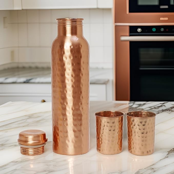 INTERNATIONAL GIFT Copper Water Bottle with 2 Glass | Happy Diwali Printed Brown Box (Brown)
