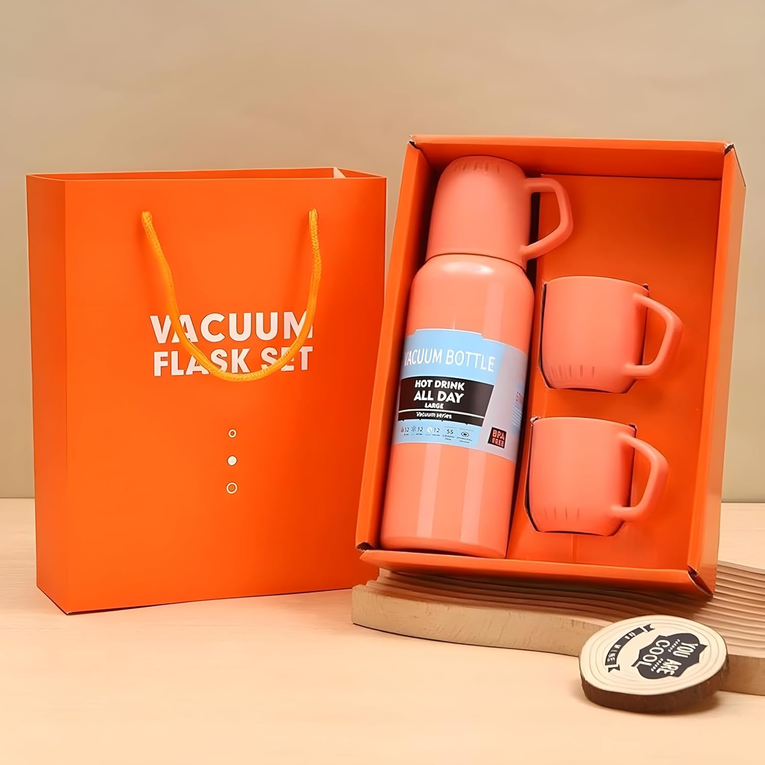 3 in 1 Stainless Steel Vacuum Flask Set | Double Wall Insulated Flask Bottle Gift Set with Two Cups Hot & Cold | 500 ml Drinks Water Tea Coffee | Corporate | Women | Gift Box |
