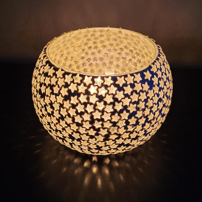 SKYTRENDS Set of 2 Mosaic Glass TeaLight Votive Candle Holder for Living Room Table Home Decor Indoor Outdoor - Christmas Decorations Items, Diwali Decor, New Year Decor(Multicolor, Glass)-03