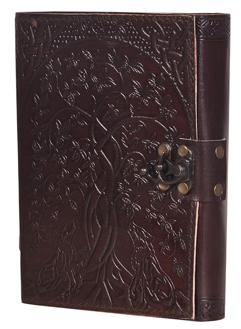 CAVALO - Be Unique Handmade Leather Diary Embossed With Star,Journey & Double Wolf Diary With Antique Lock For Artist Sketchbook,Scrapbook,Drawing,Writing Etc .Size 5 * 7 Inch (Double Wolf),240 Pages