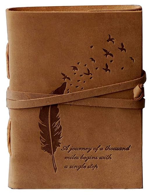 CAVALO - Be Unique Leather Diary Embossed With Leaf of Tree & a Quote Antique Handmade Leather Bound Diary cum Notepad for Men and Women Plain Paper of 5×7 Inch Size 240 Pages Perfect for Travel Diary