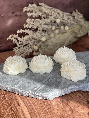 Peony Blossom Candles – Hand-Poured and Highly Detailed for Unique Decor Diwali, Gifts, New Year, Festival, Pooja Bhai Dhuj, Pack of 2, White Colour, unscented