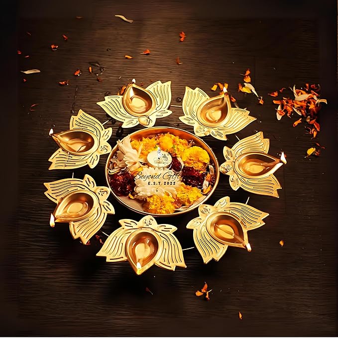 Beyond Gifting Lotus Shape Diya Flower Urli Handcrafted Bowl for Floating Flowers & Tea Light Candles Home Living Room Office & Table Decor Diwali Decoration Items Premium Metal Color Gold (10inch)