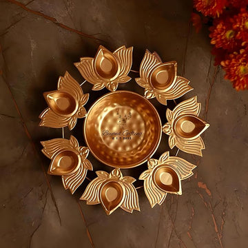Beyond Gifting Lotus Shape Diya Flower Urli Handcrafted Bowl for Floating Flowers & Tea Light Candles Home Living Room Office & Table Decor Diwali Decoration Items Premium Metal Color Gold (10inch)