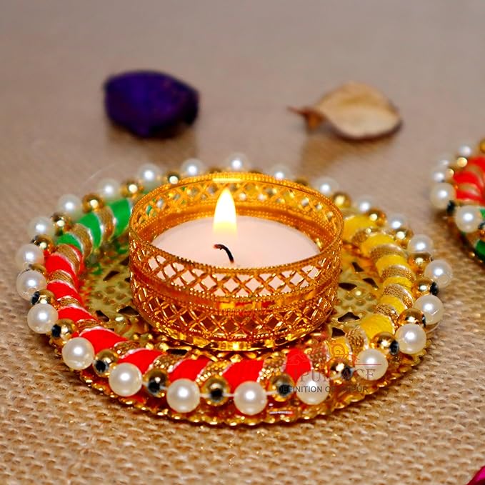 Jaipur Ace Decorative Diwali Tealight Diya | Traditional Handmade Pearl Ring Tealight/Diya/Candles Set for Home Decoration | Diya for Diwali Ganesh Chaturthi Laxmi Pooja (Set of 6)
